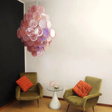 Huge Vintage Murano-Style Pink Disks Chandelier