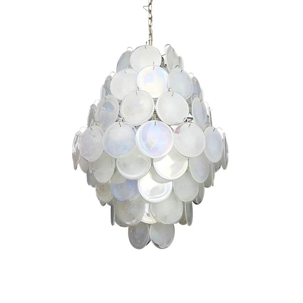 Huge Vintage Murano-Style White Disks Chandelier