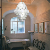 Huge Vintage Murano-Style White Disks Chandelier