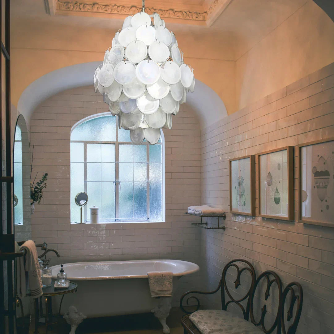 Huge Vintage Murano-Style White Disks Chandelier