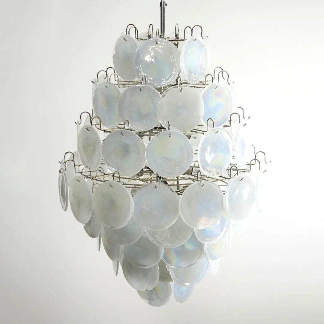 Huge Vintage Murano-Style White Disks Chandelier
