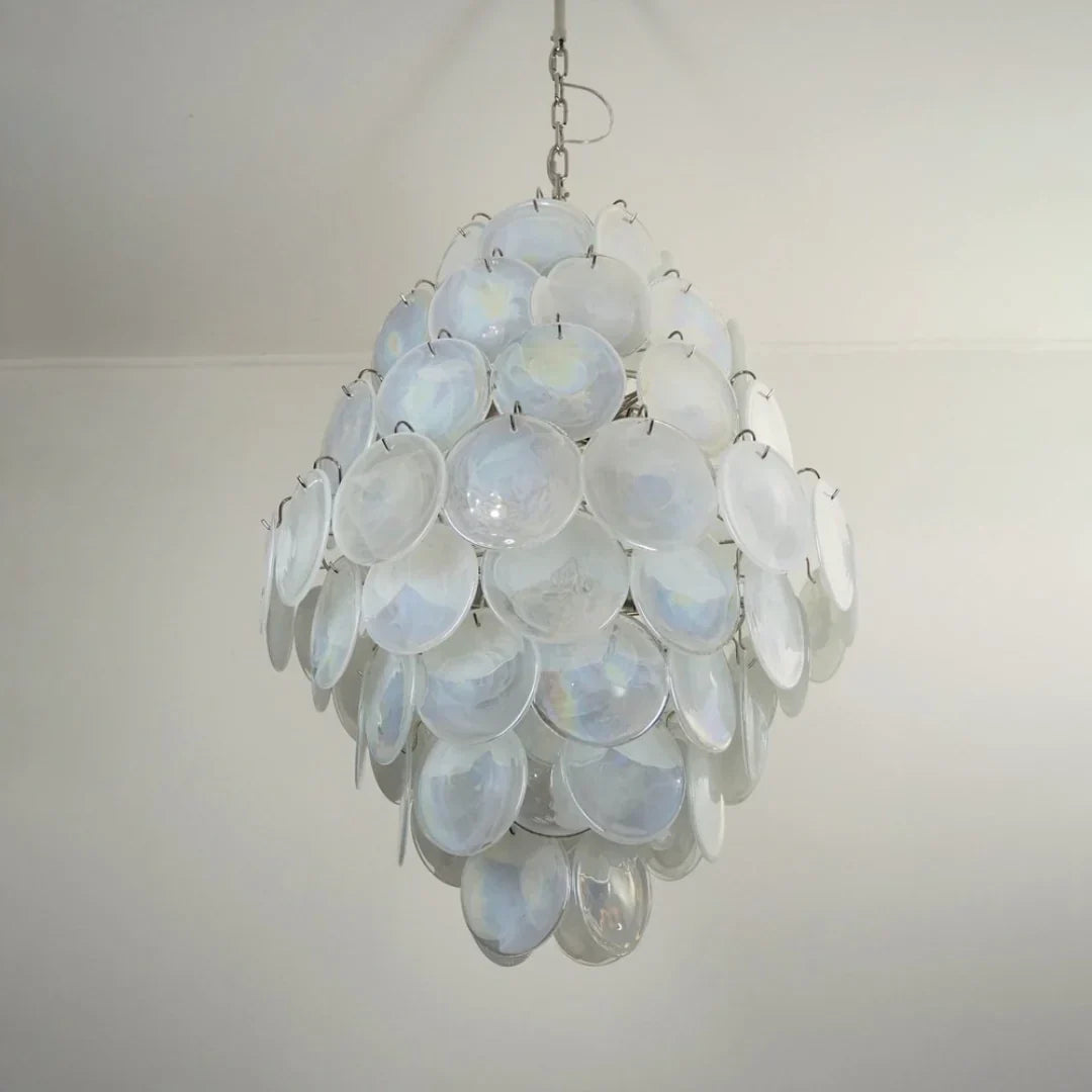 Huge Vintage Murano-Style White Disks Chandelier
