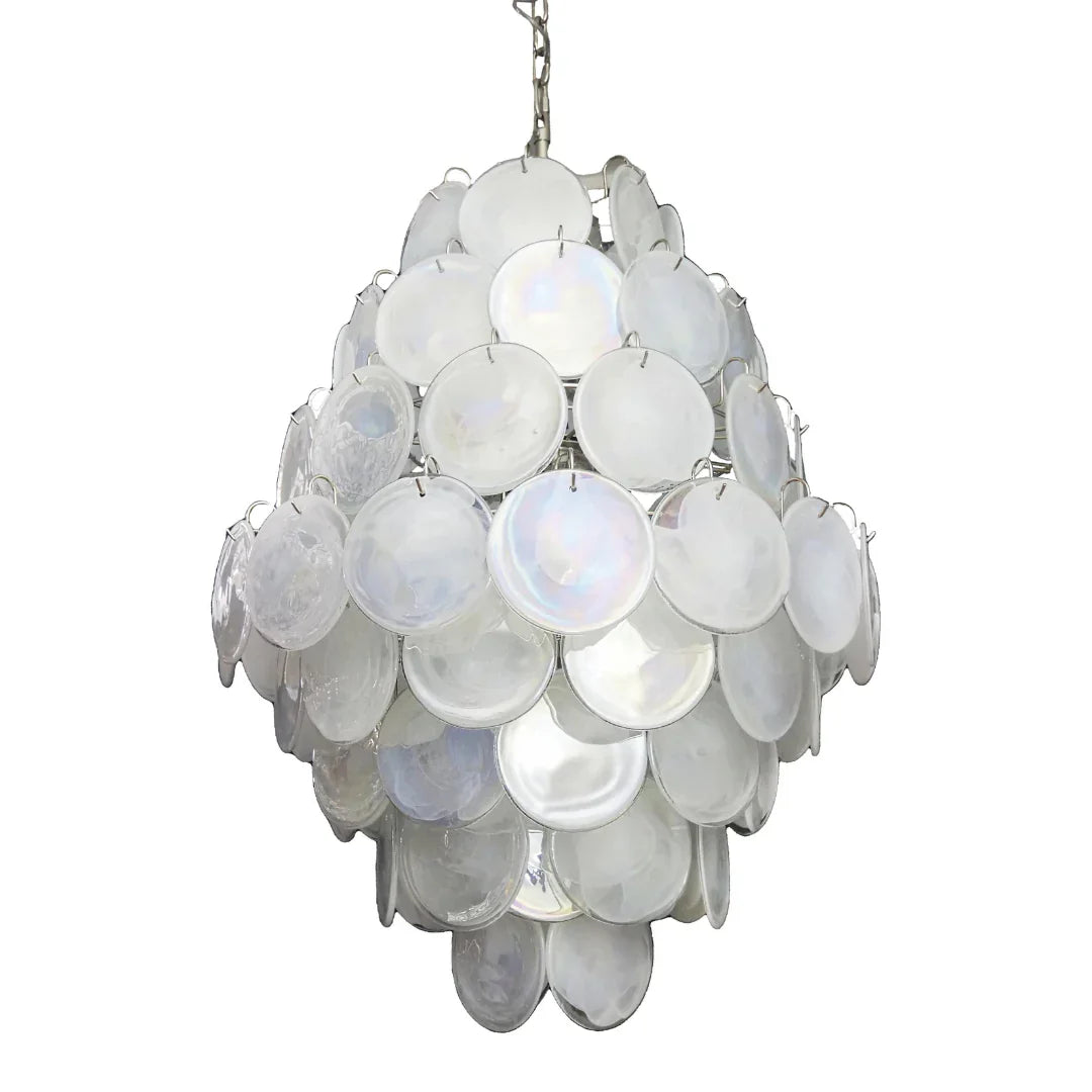 Huge Vintage Murano-Style White Disks Chandelier