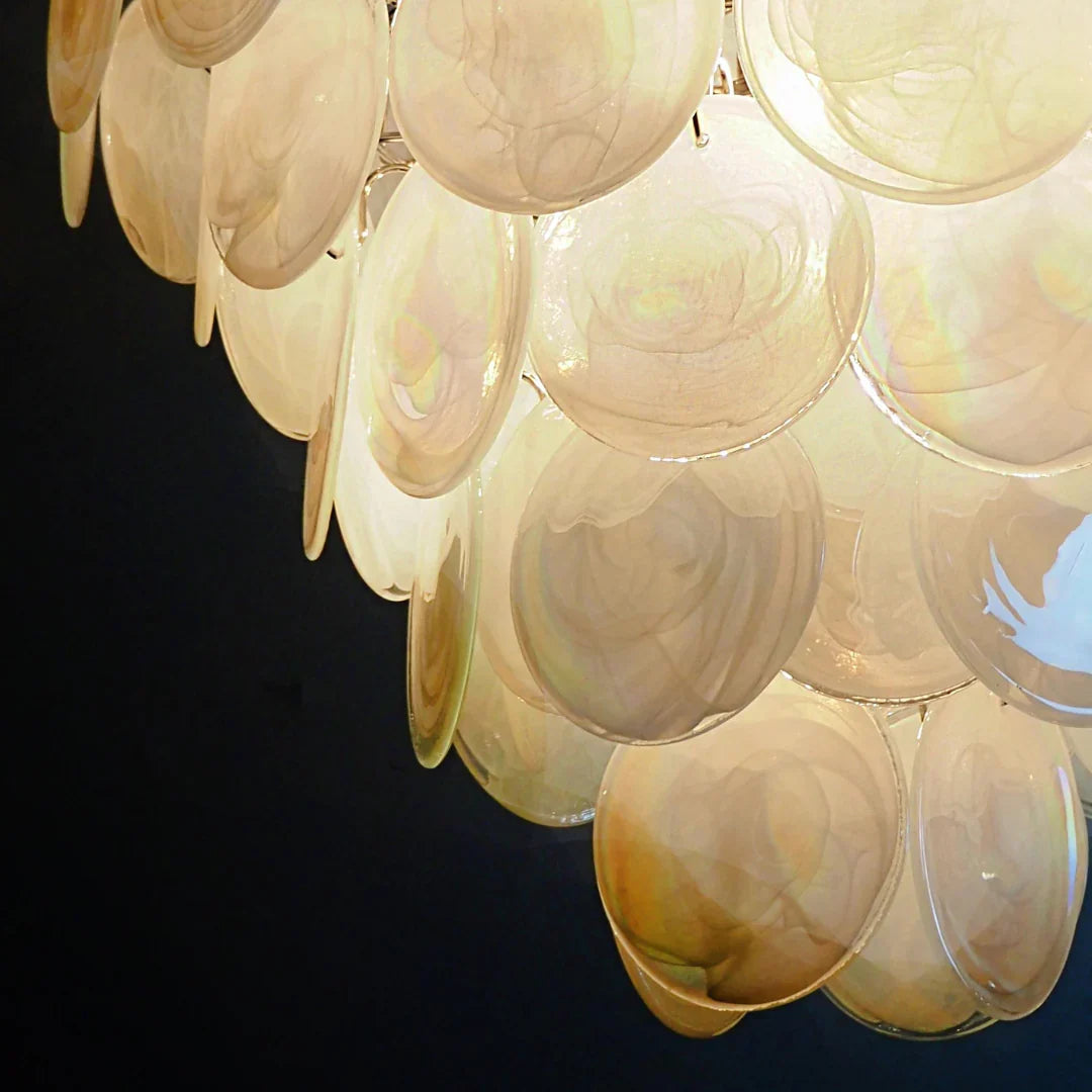 Huge Vintage Murano-Style White Disks Chandelier