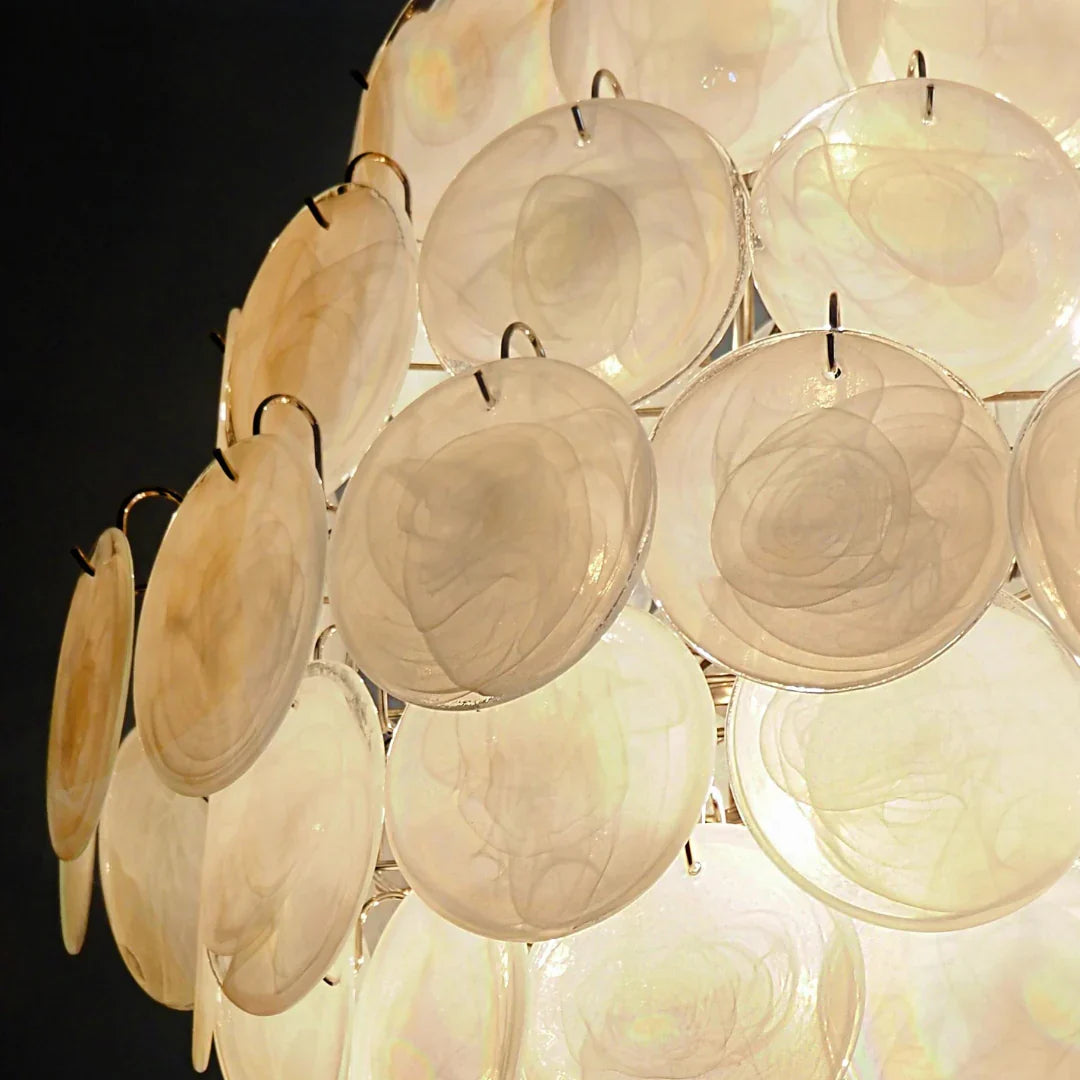 Huge Vintage Murano-Style White Disks Chandelier