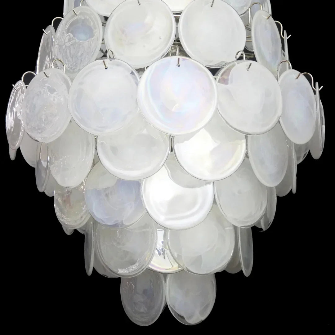 Huge Vintage Murano-Style White Disks Chandelier
