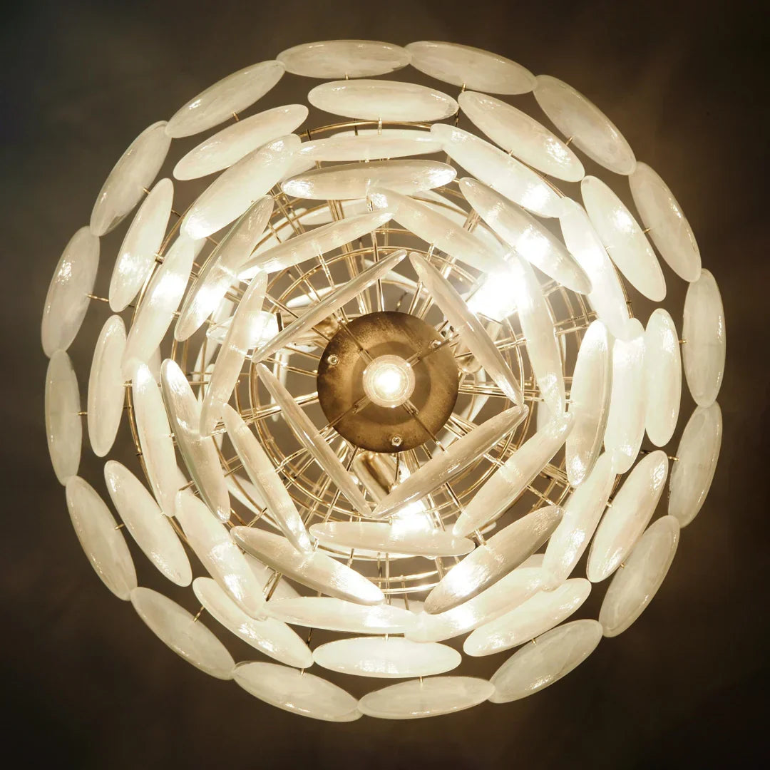 Huge Vintage Murano-Style White Disks Chandelier