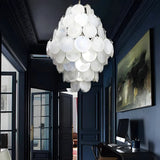Huge Vintage Murano-Style White Disks Chandelier
