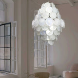 Huge Vintage Murano-Style White Disks Chandelier