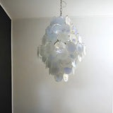 Huge Vintage Murano-Style White Disks Chandelier