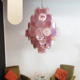 Huge Vintage Murano-Style Pink Disks Chandelier
