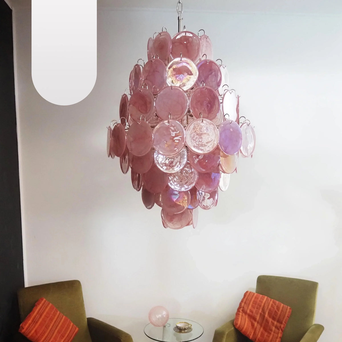 Huge Vintage Murano-Style Pink Disks Chandelier
