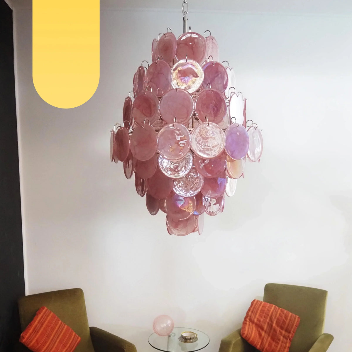 Huge Vintage Murano-Style Pink Disks Chandelier