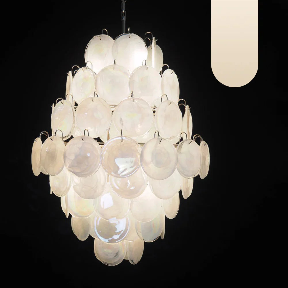 Huge Vintage Murano-Style White Disks Chandelier