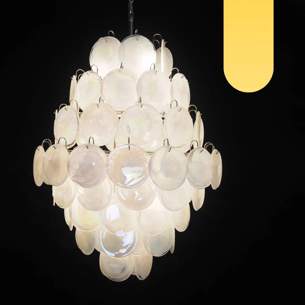 Huge Vintage Murano-Style White Disks Chandelier