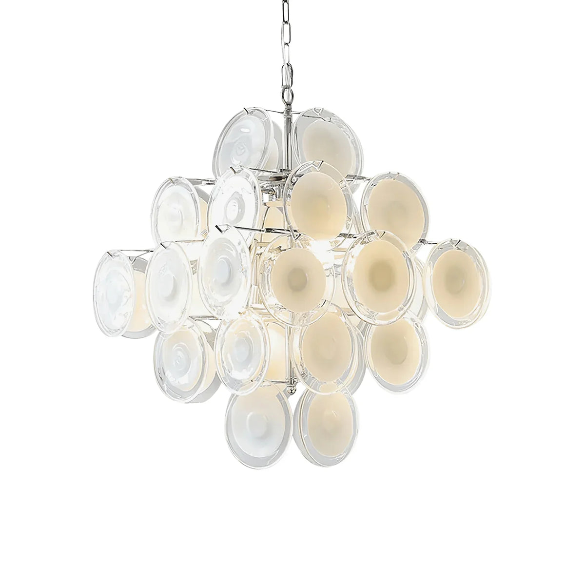 Murano-Style Disc White Clear Glass Chandelier