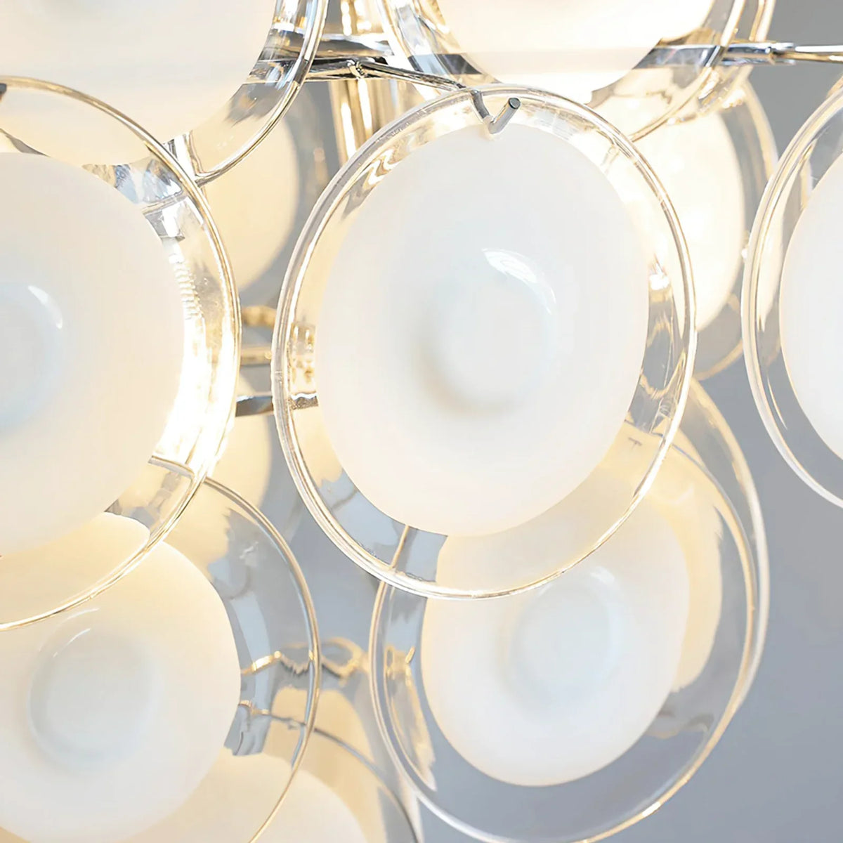 Murano-Style Disc White Clear Glass Chandelier