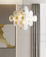 Murano-Style Disc White Clear Glass Chandelier