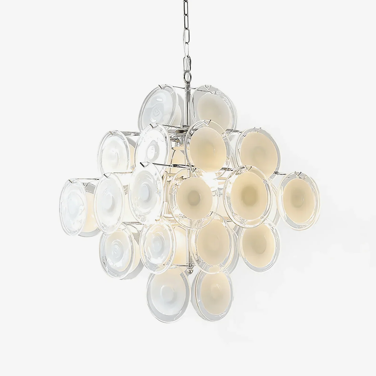 Murano-Style Disc White Clear Glass Chandelier