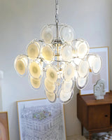Murano-Style Disc White Clear Glass Chandelier