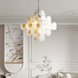 Murano-Style Disc White Clear Glass Chandelier