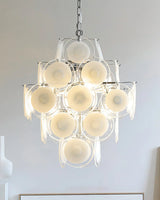 Murano-Style Disc White Clear Glass Chandelier
