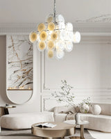 Murano-Style Disc White Clear Glass Chandelier