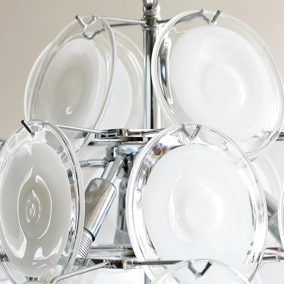 Murano-Style Disc White Clear Glass Chandelier