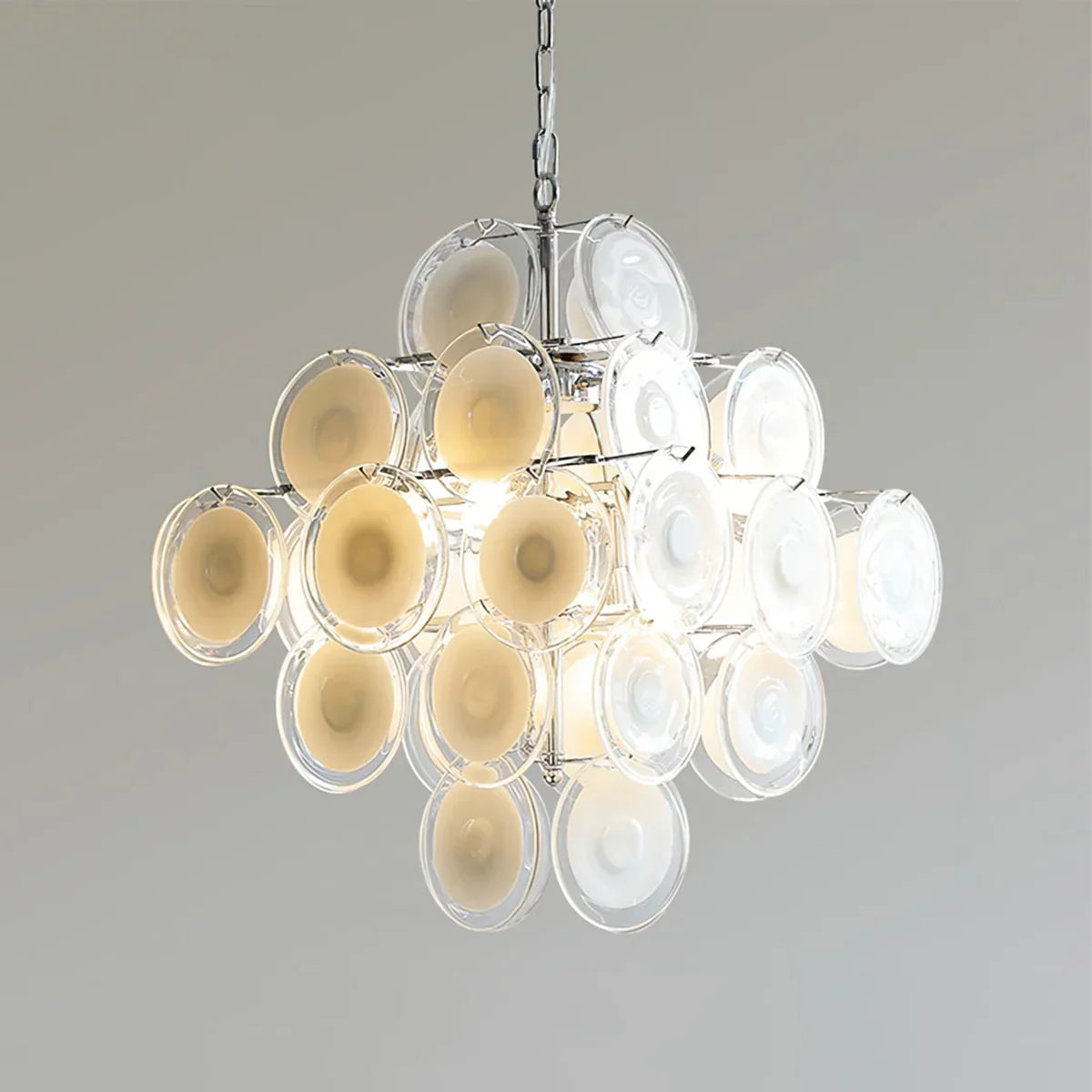 Murano-Style Disc White Clear Glass Chandelier