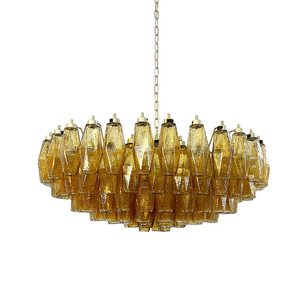 Murano-Style Poliedri Faceted Amber Glass Chandelier