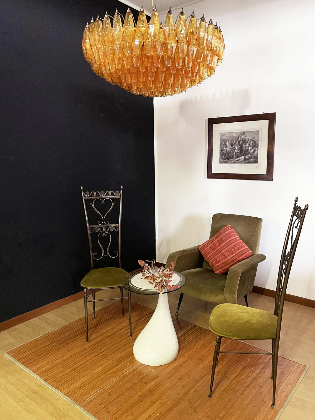 Murano-Style Poliedri Faceted Amber Glass Chandelier