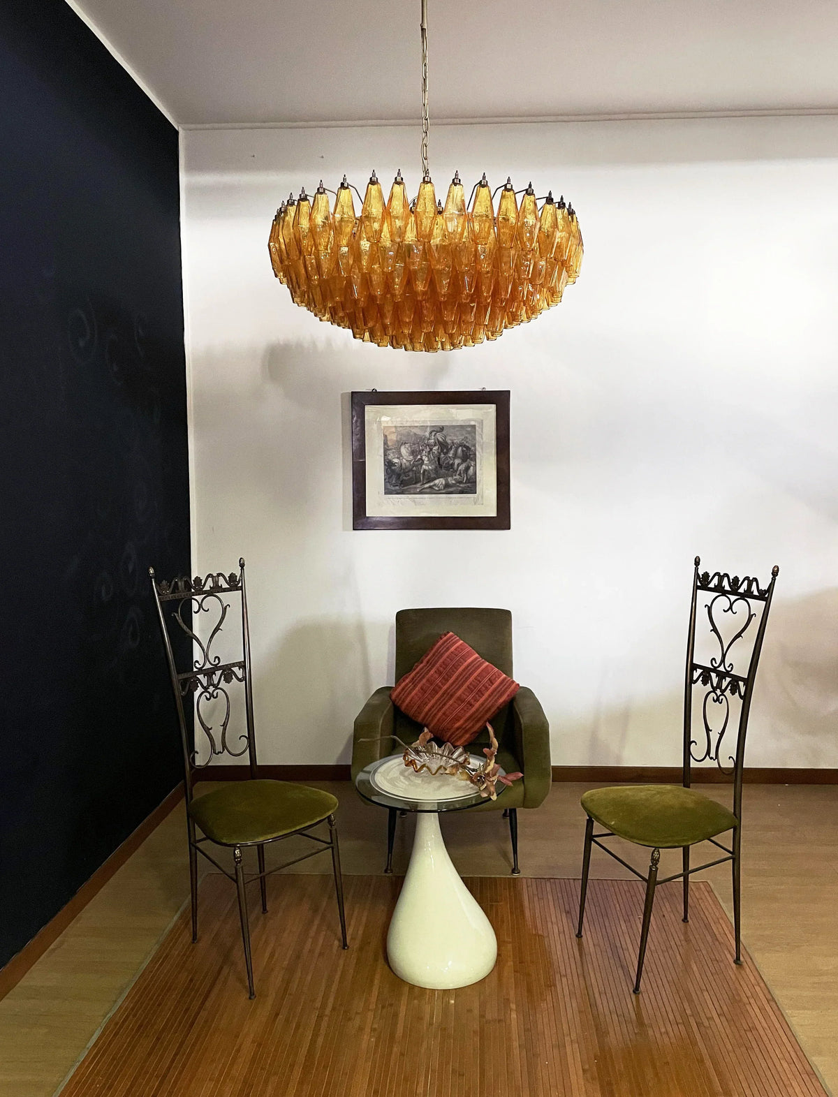 Murano-Style Poliedri Faceted Amber Glass Chandelier