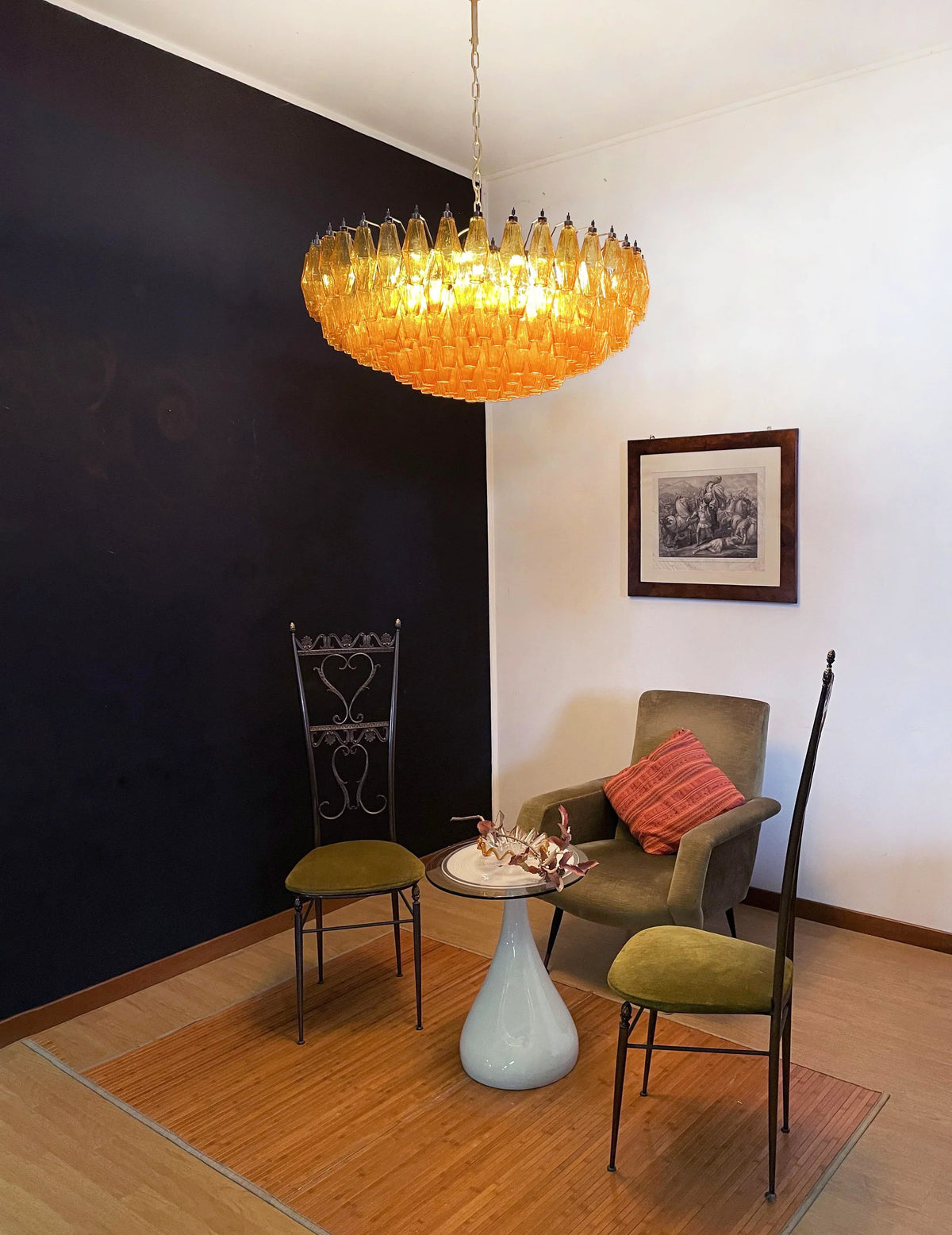 Murano-Style Poliedri Faceted Amber Glass Chandelier