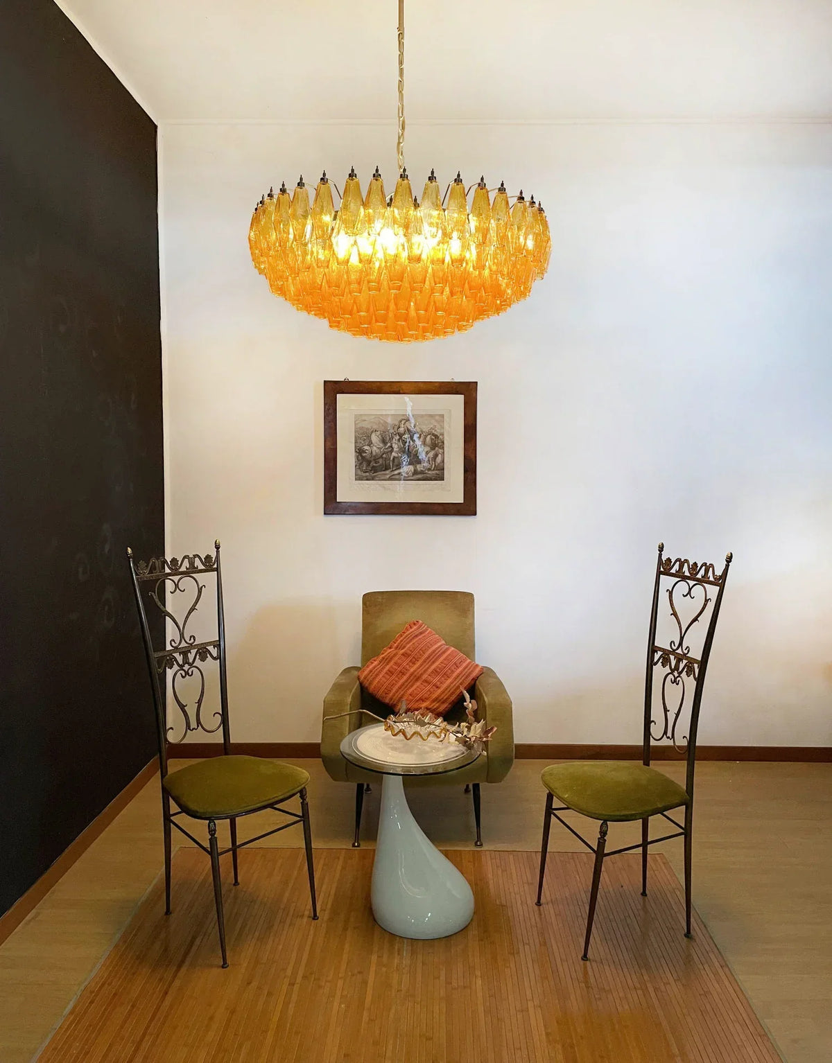 Murano-Style Poliedri Faceted Amber Glass Chandelier