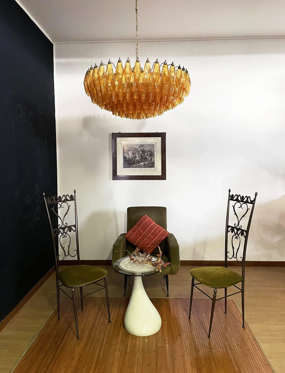 Murano-Style Poliedri Faceted Amber Glass Chandelier