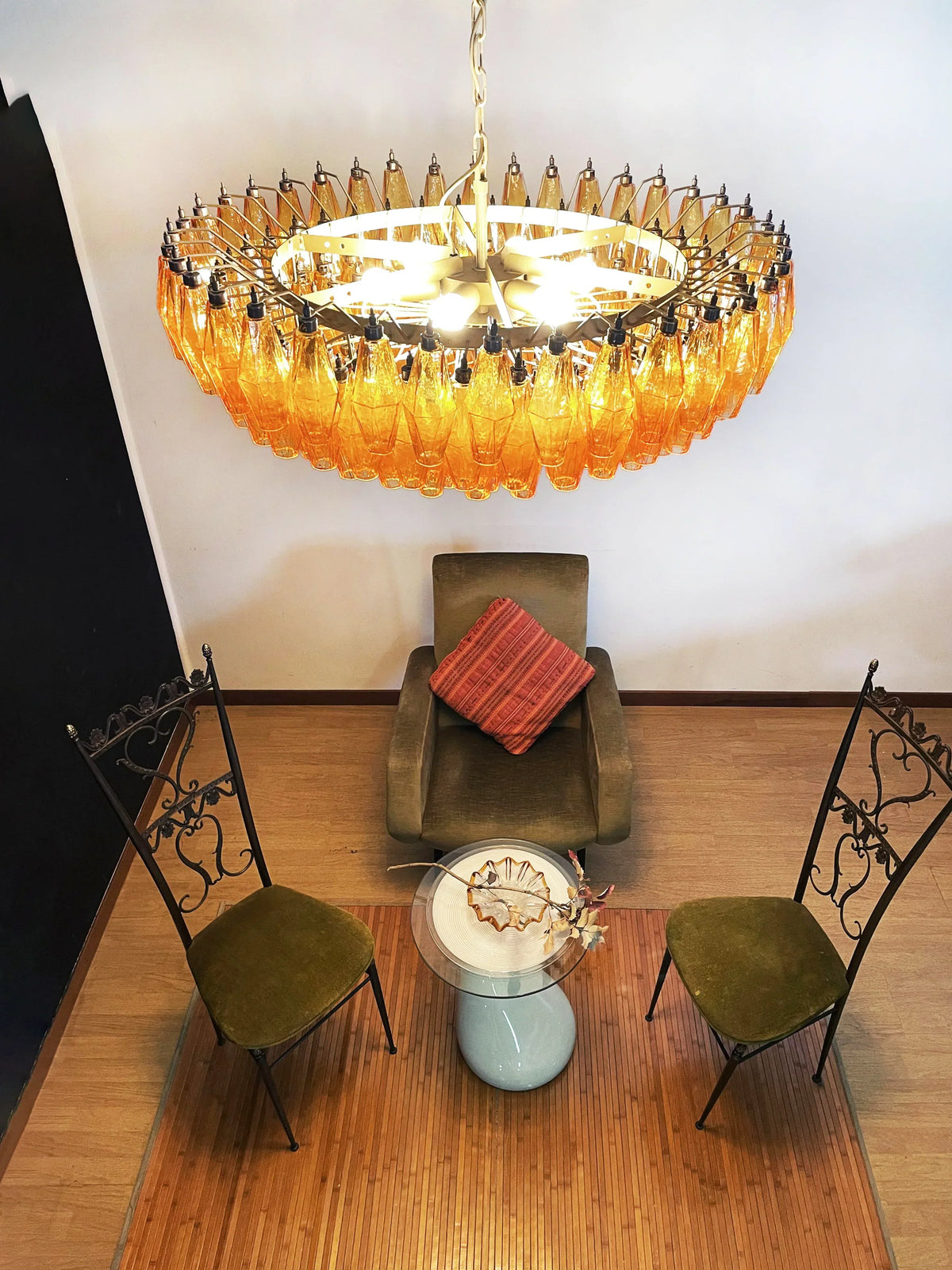 Murano-Style Poliedri Faceted Amber Glass Chandelier