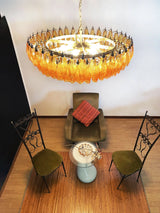 Murano-Style Poliedri Faceted Amber Glass Chandelier