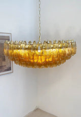 Murano-Style Poliedri Faceted Amber Glass Chandelier