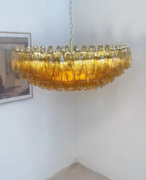 Murano-Style Poliedri Faceted Amber Glass Chandelier