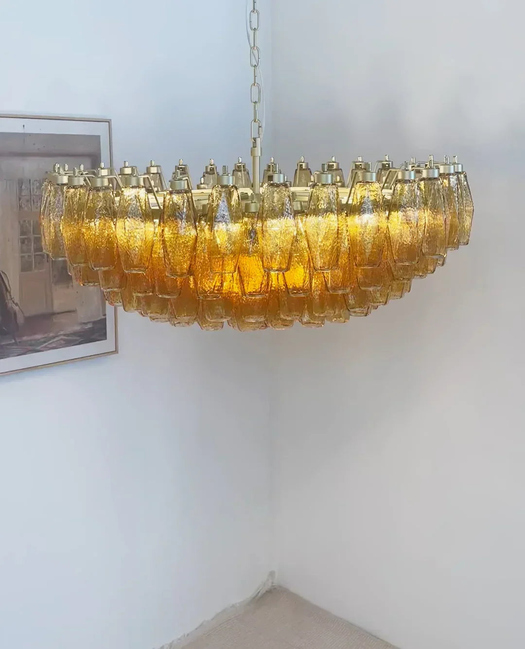 Murano-Style Poliedri Faceted Amber Glass Chandelier