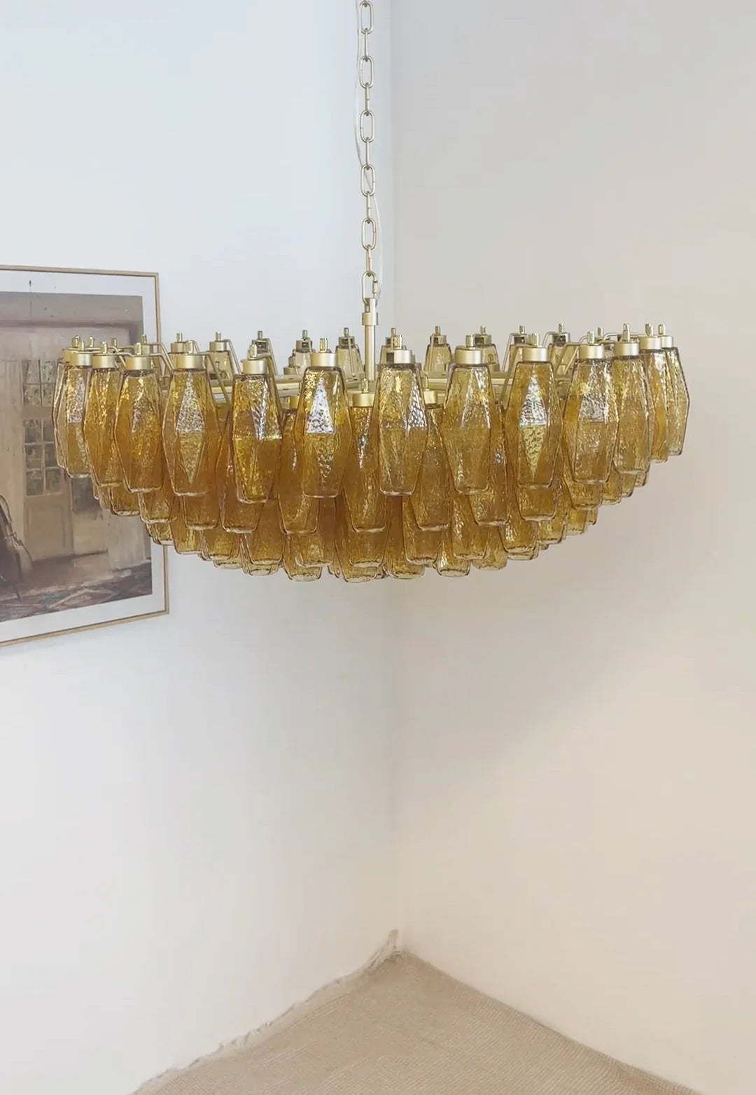 Murano-Style Poliedri Faceted Amber Glass Chandelier