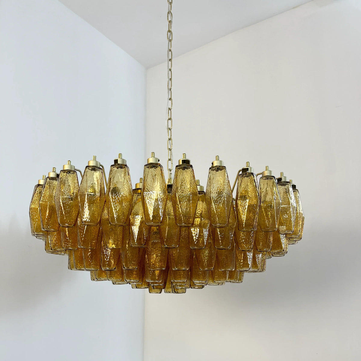 Murano-Style Poliedri Faceted Amber Glass Chandelier