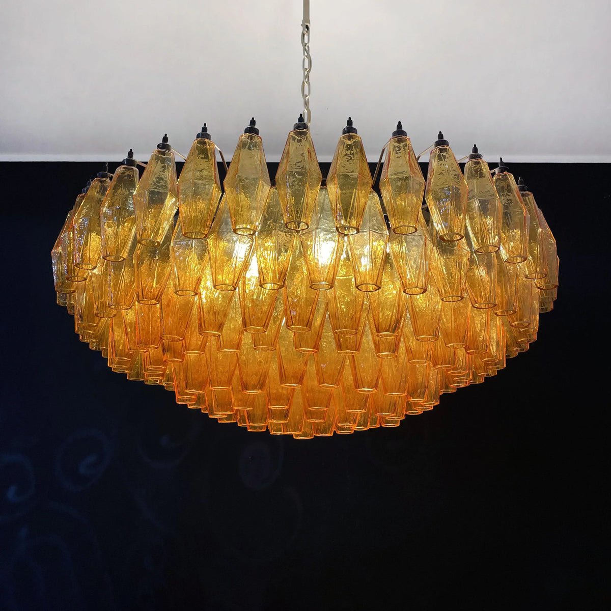Murano-Style Poliedri Faceted Amber Glass Chandelier