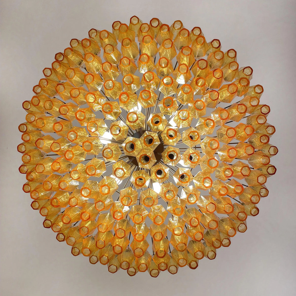 Murano-Style Poliedri Faceted Amber Glass Chandelier