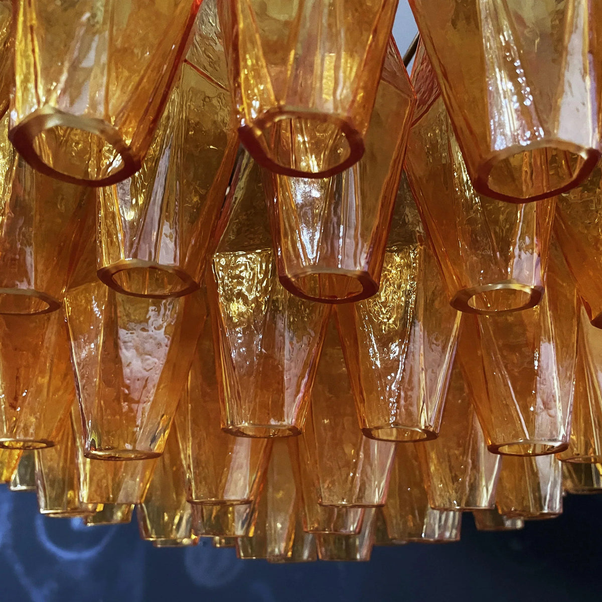 Murano-Style Poliedri Faceted Amber Glass Chandelier