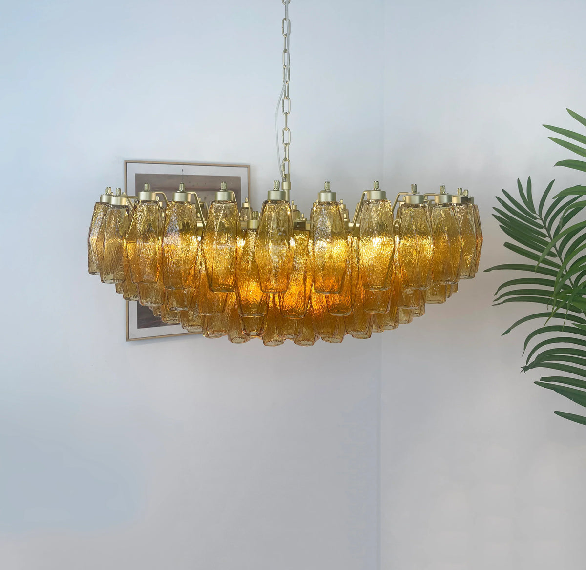 Murano-Style Poliedri Faceted Amber Glass Chandelier