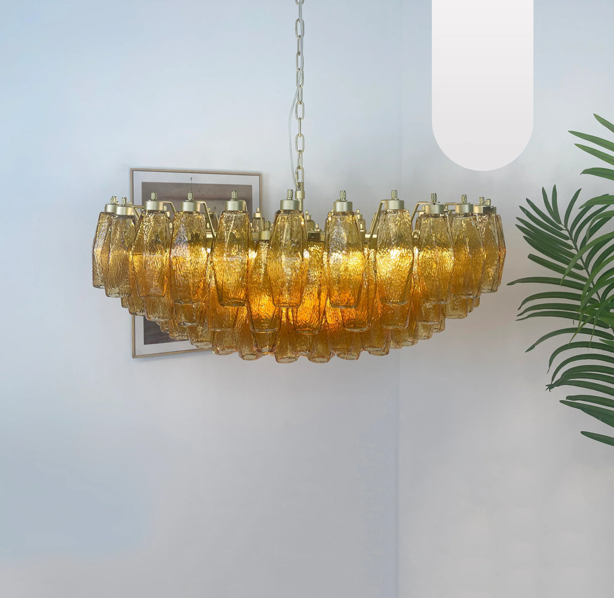 Murano-Style Poliedri Faceted Amber Glass Chandelier