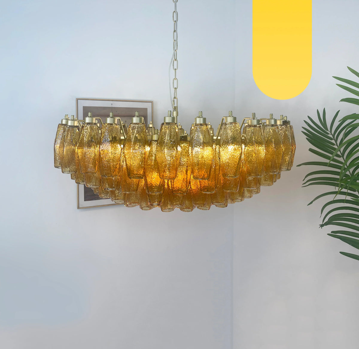 Murano-Style Poliedri Faceted Amber Glass Chandelier
