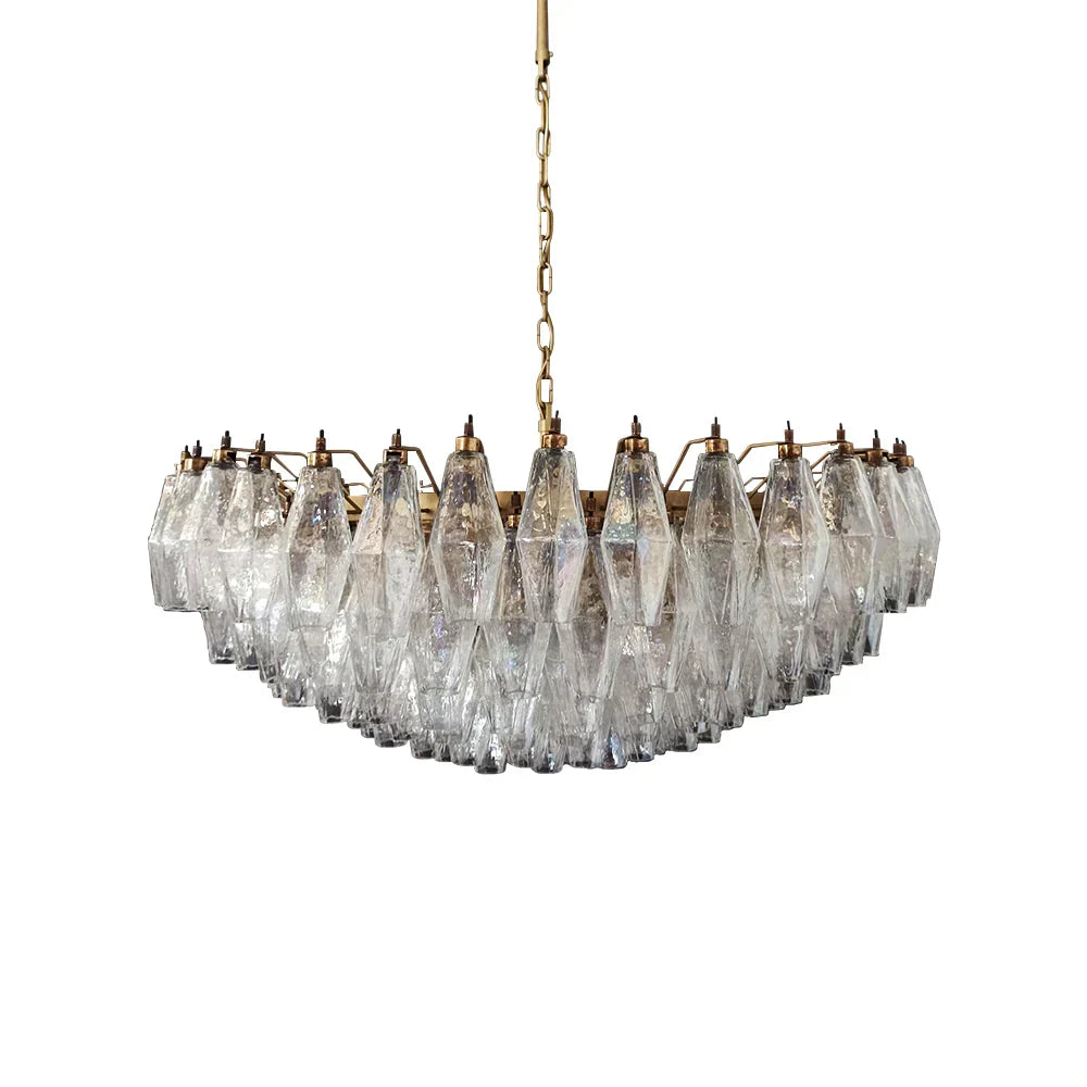 Murano-Style Poliedri Faceted Transparent Glass Chandelier