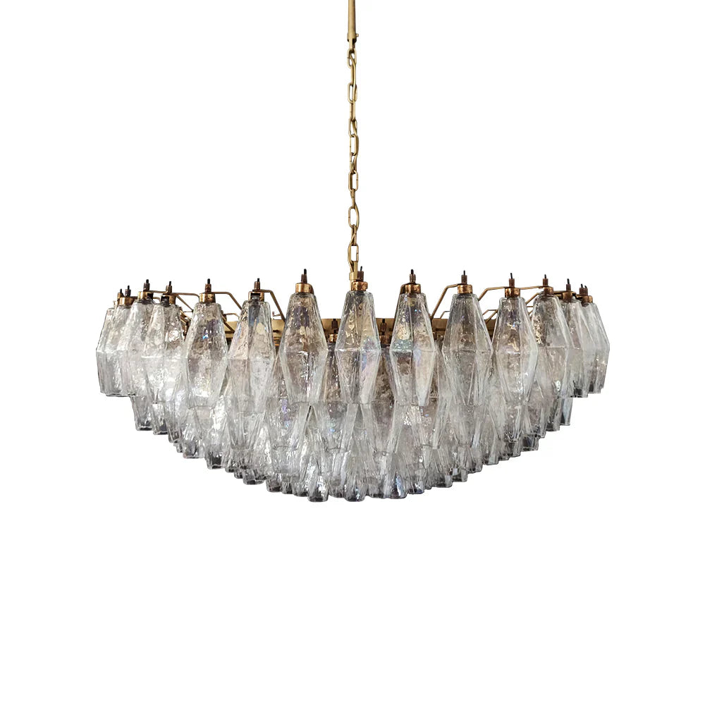 Murano-Style Poliedri Faceted Transparent Glass Chandelier